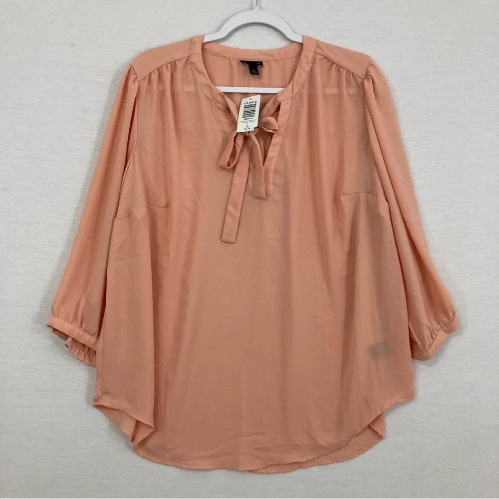 New Torrid Peach‎ Cream Soft Lightweight Tie Front Pullover Blouse 1X